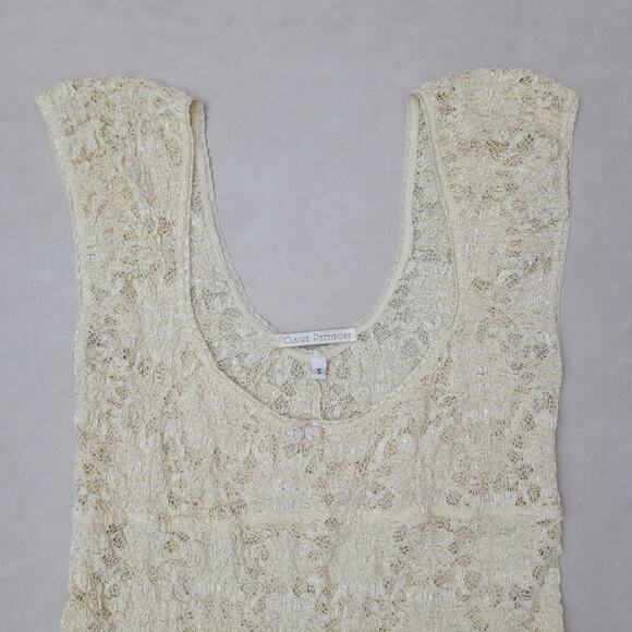 VTG Claire Pettibone Ivory Lace Mini Dress Sheer Size Small Babydoll Scoop Neck - Picture 2 of 7